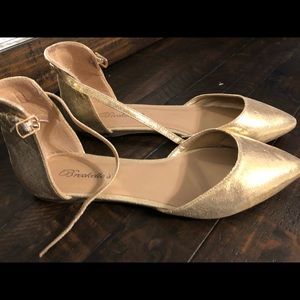Gold pointed toe ballet flats